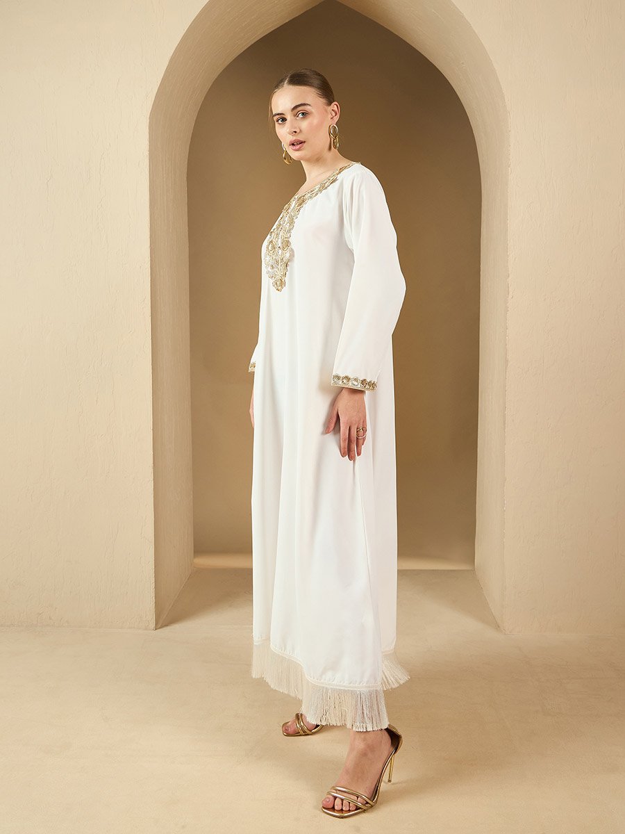Lace Insert Round Neck A-Line Jalabyia