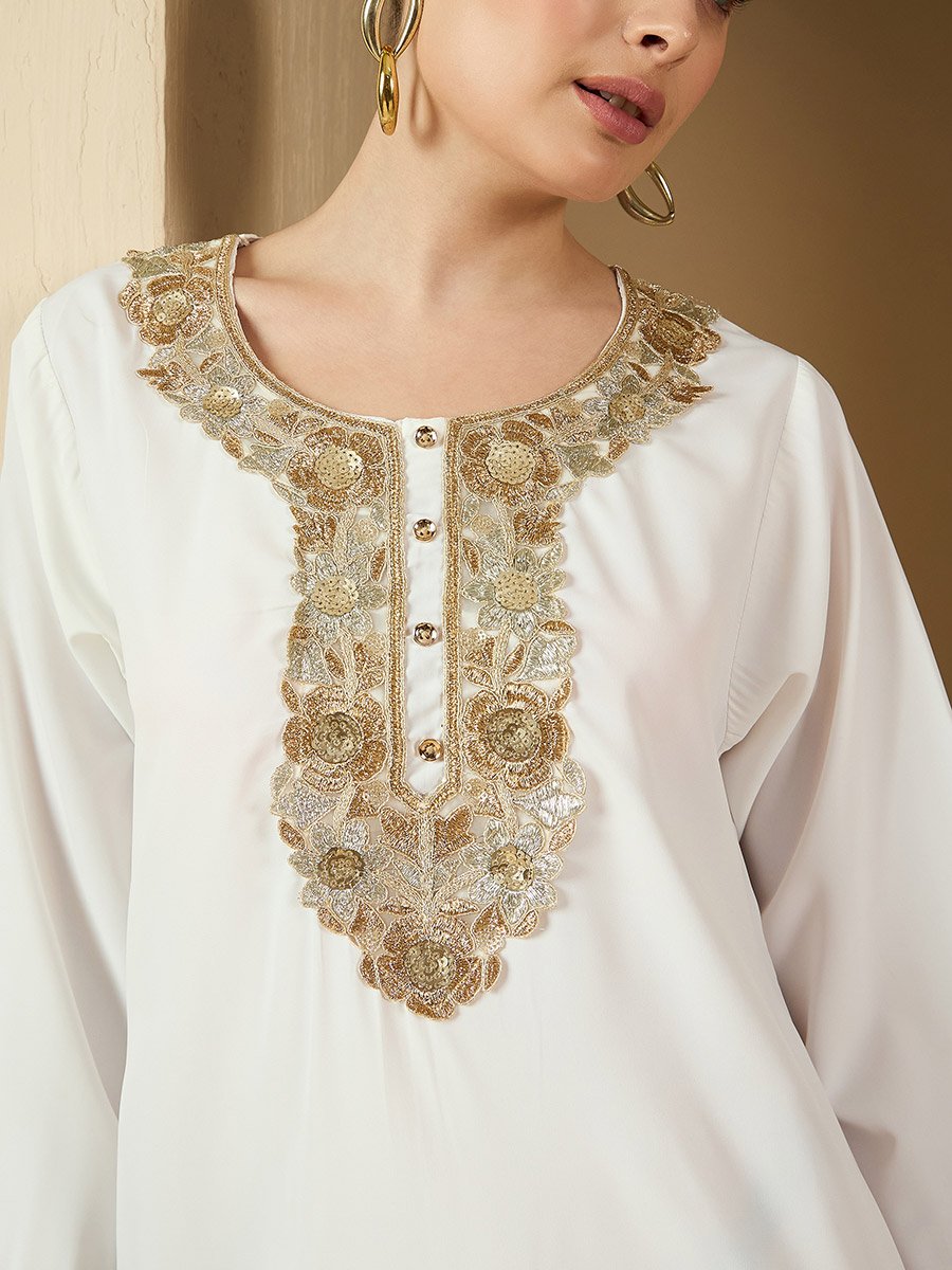 Lace Insert Round Neck A-Line Jalabyia