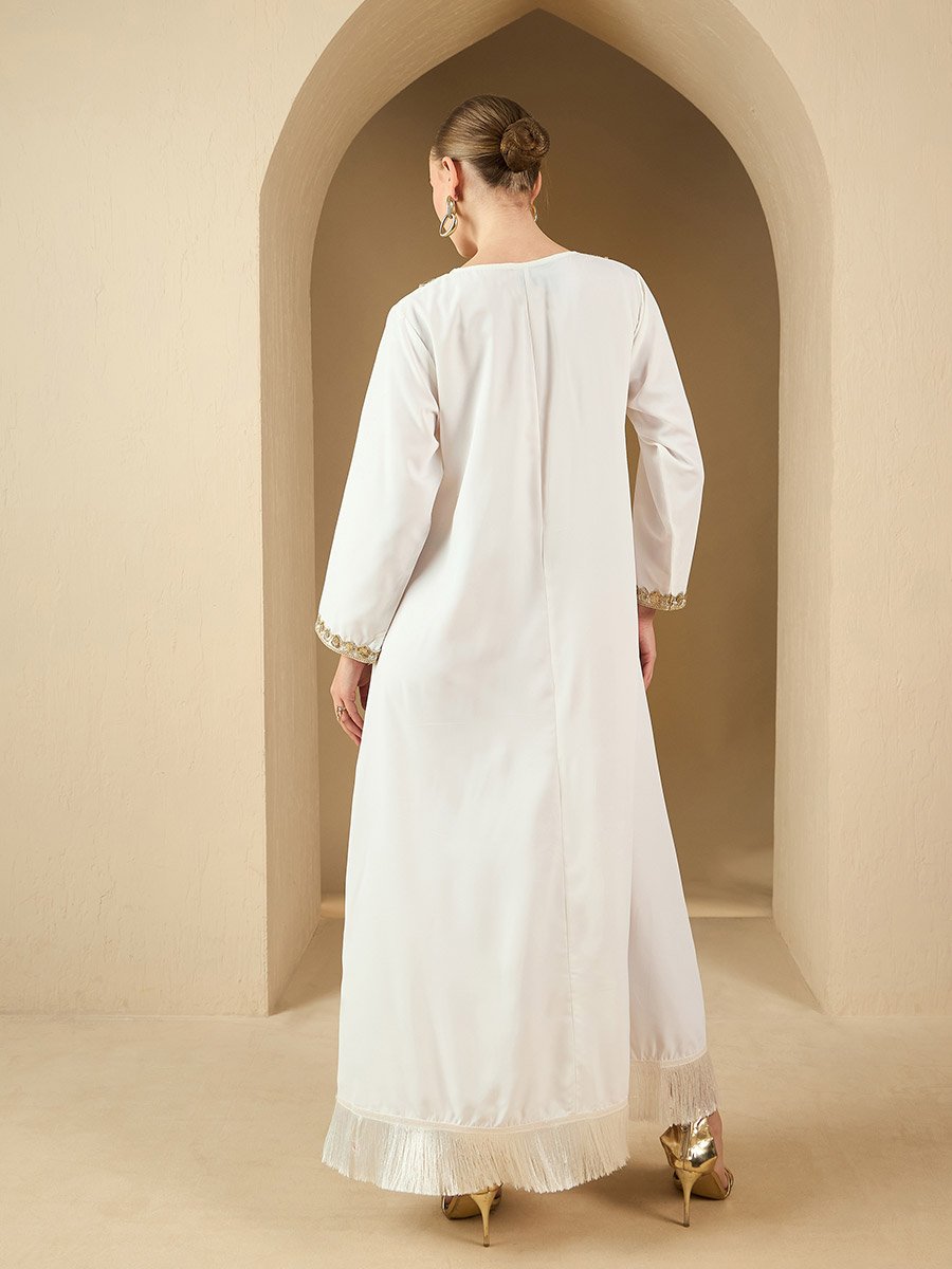 Lace Insert Round Neck A-Line Jalabyia