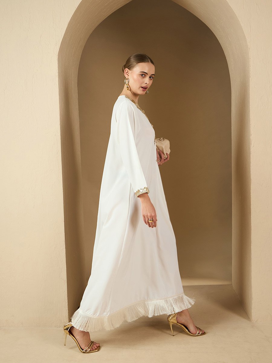 Lace Insert Round Neck A-Line Jalabyia
