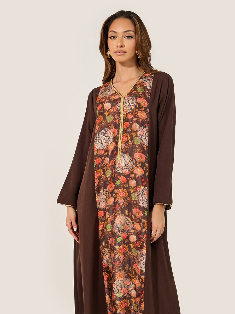 Floral Printed Panel A-Line Jalabyia