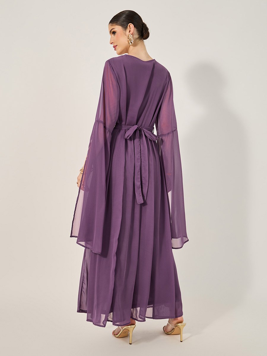 Lace Insert Cape Sleeve V-Neck A-Line Kaftan