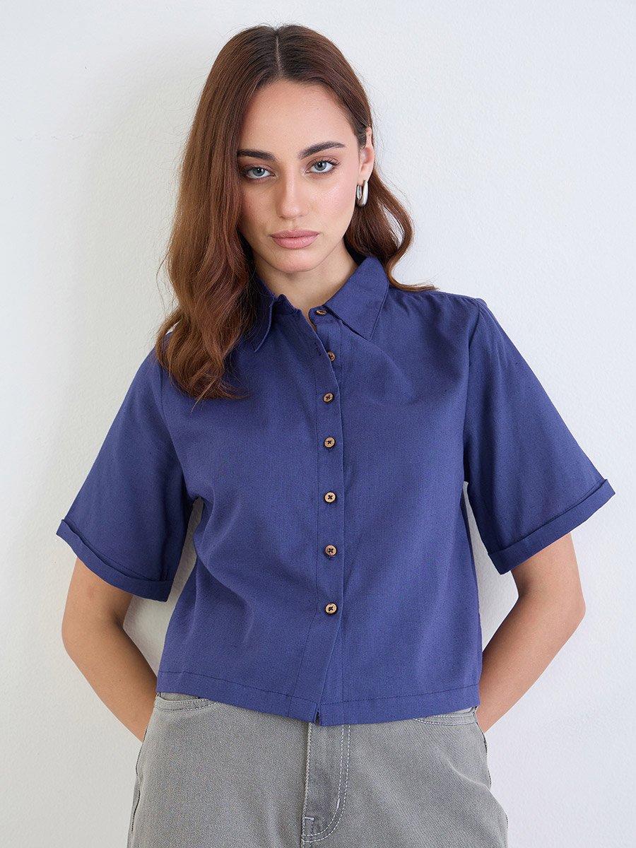 Solid Dropped Shoulder Boxy Fit Shirt
