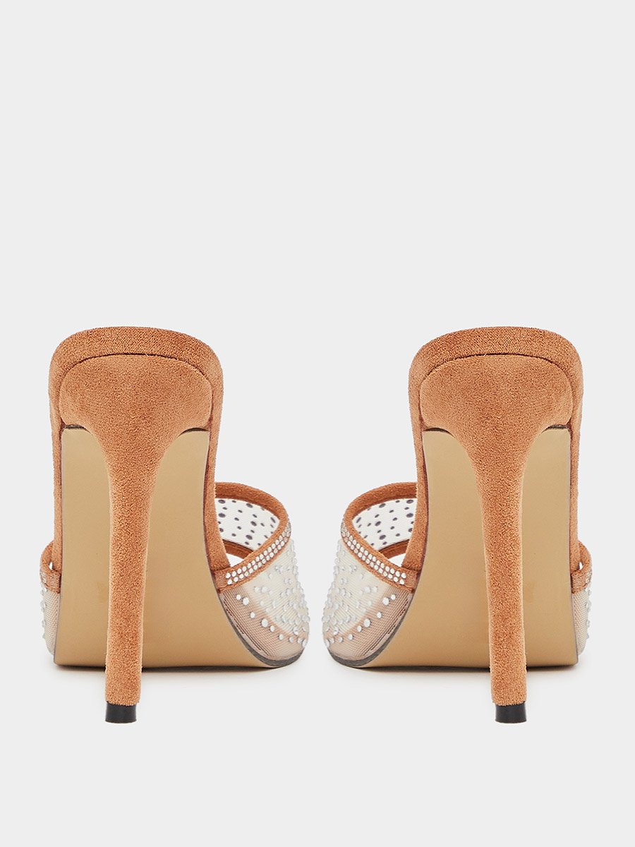 Suede Look Embellished Stiletto Heel Sandals
