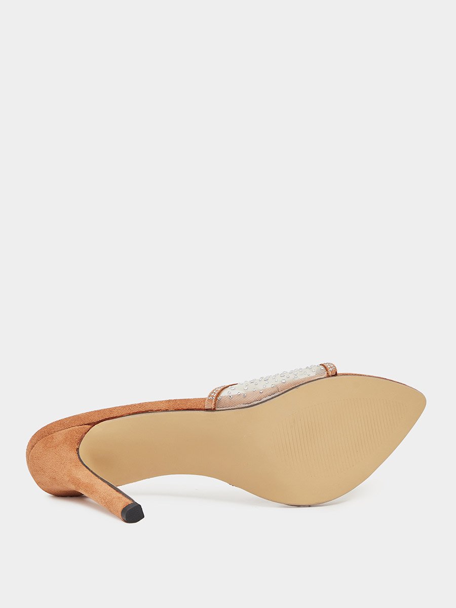 Suede Look Embellished Stiletto Heel Sandals