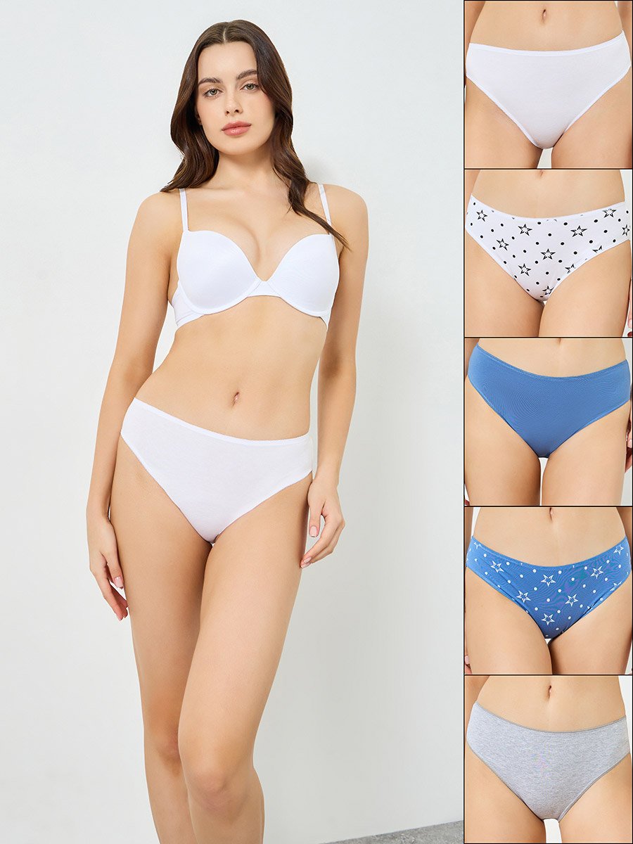 Pack of 5 - Women Cotton Hi-Leg Briefs