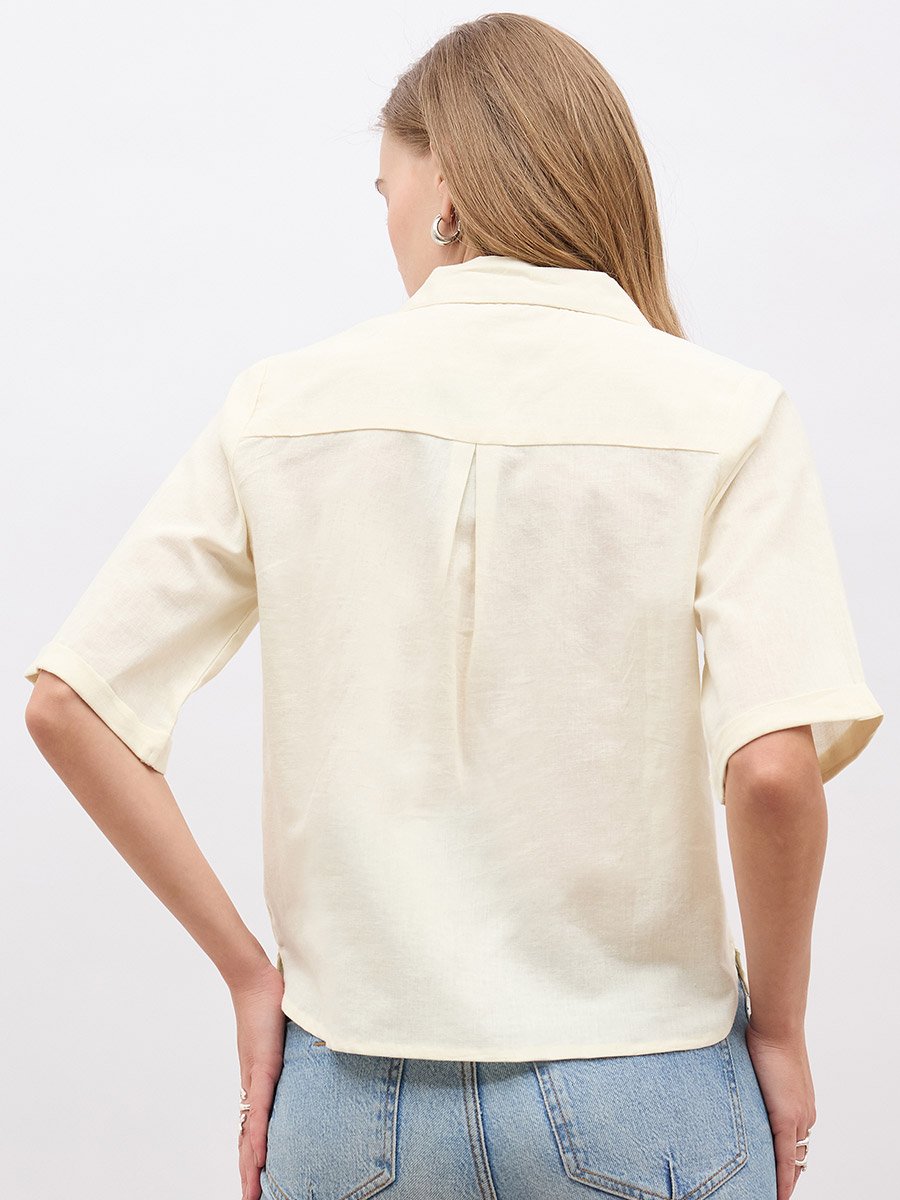 Schiffli Notch Lapel Short Sleeve Regular Fit Shirt