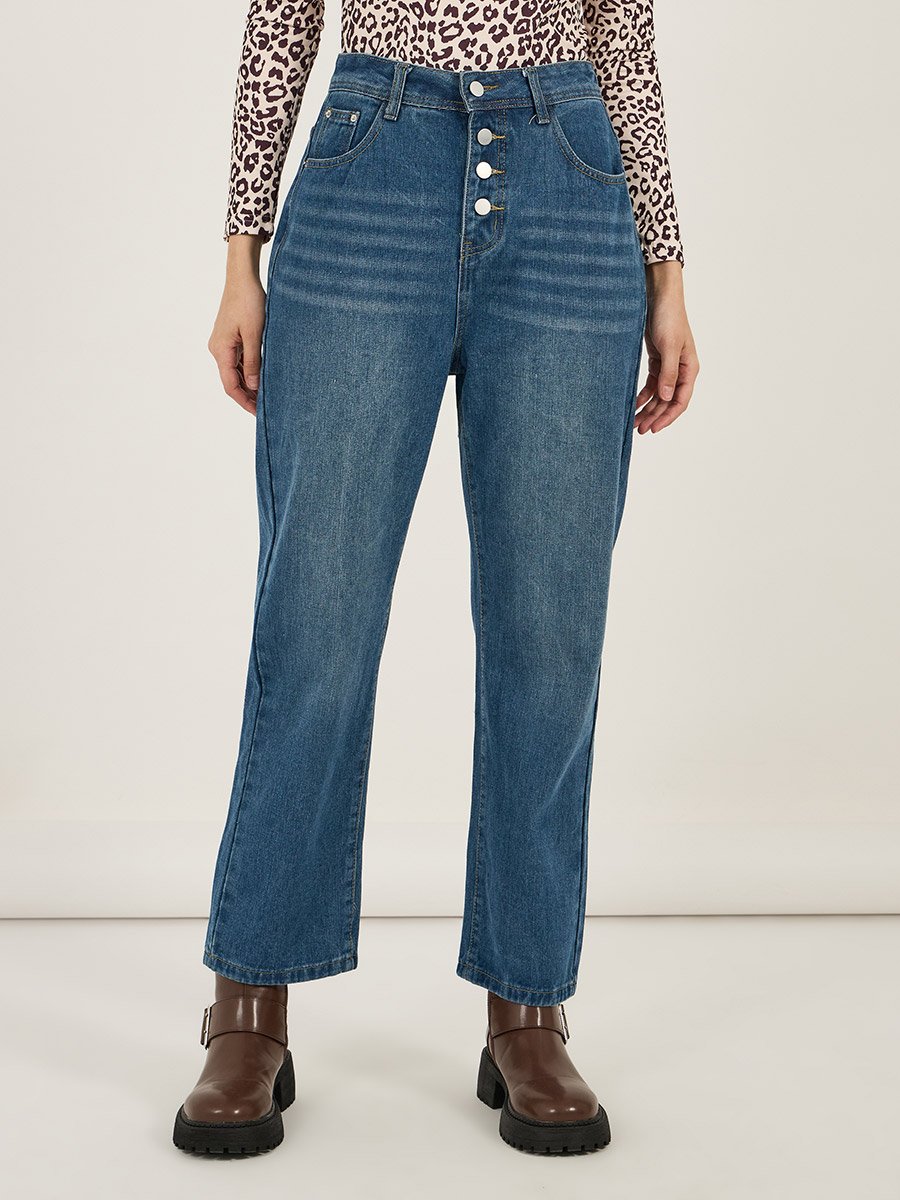 Straight Fit Mid Rise Faded Jeans