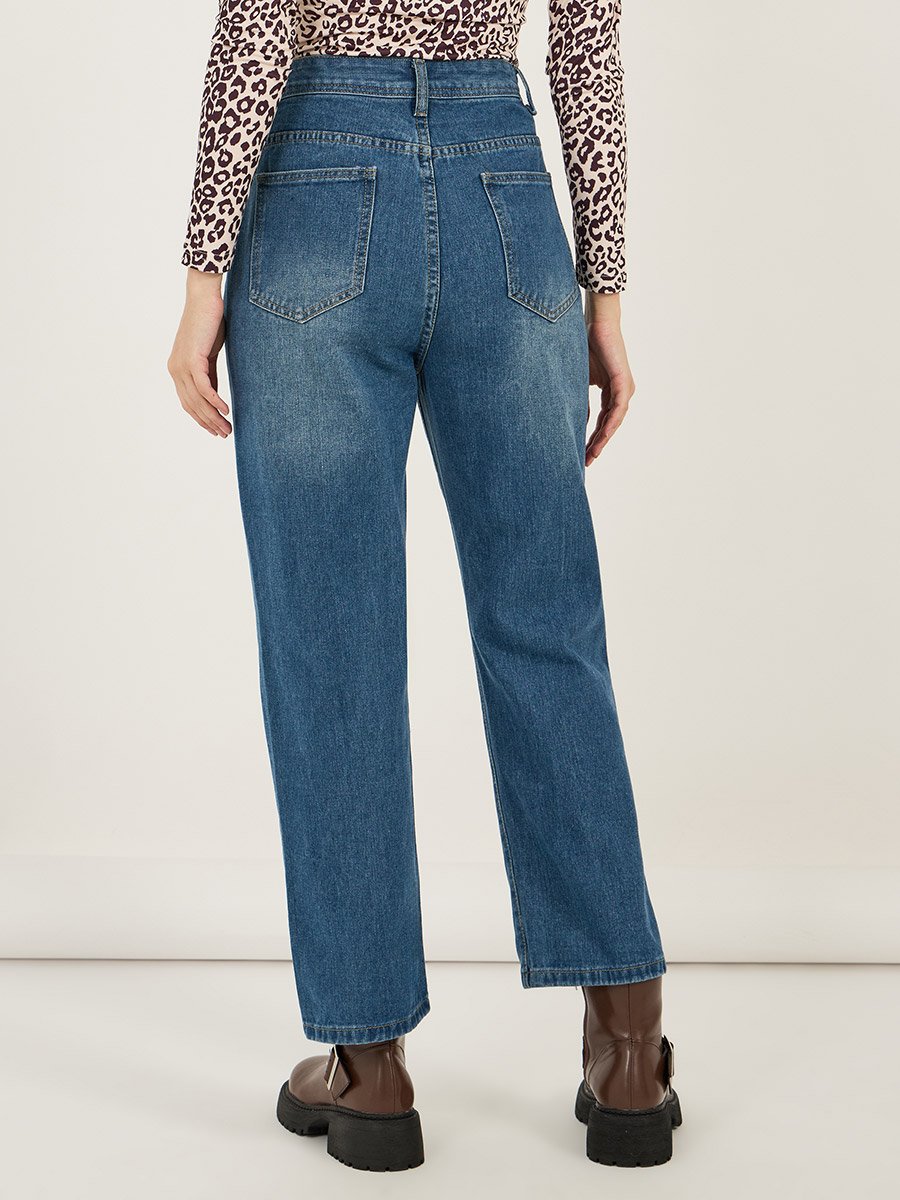 Straight Fit Mid Rise Faded Jeans