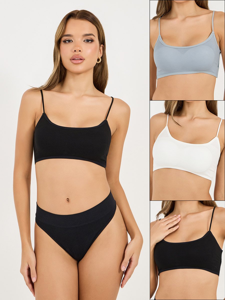 Pack of 3 - Padded Non Wired Criss Cross Back Strap Crop Top