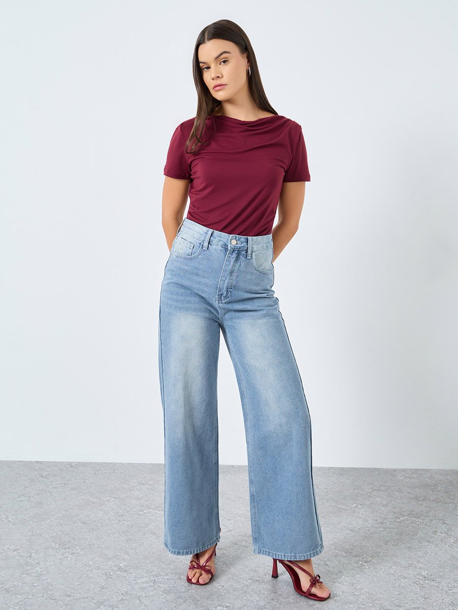 High Rise Straight Fit Faded Jeans