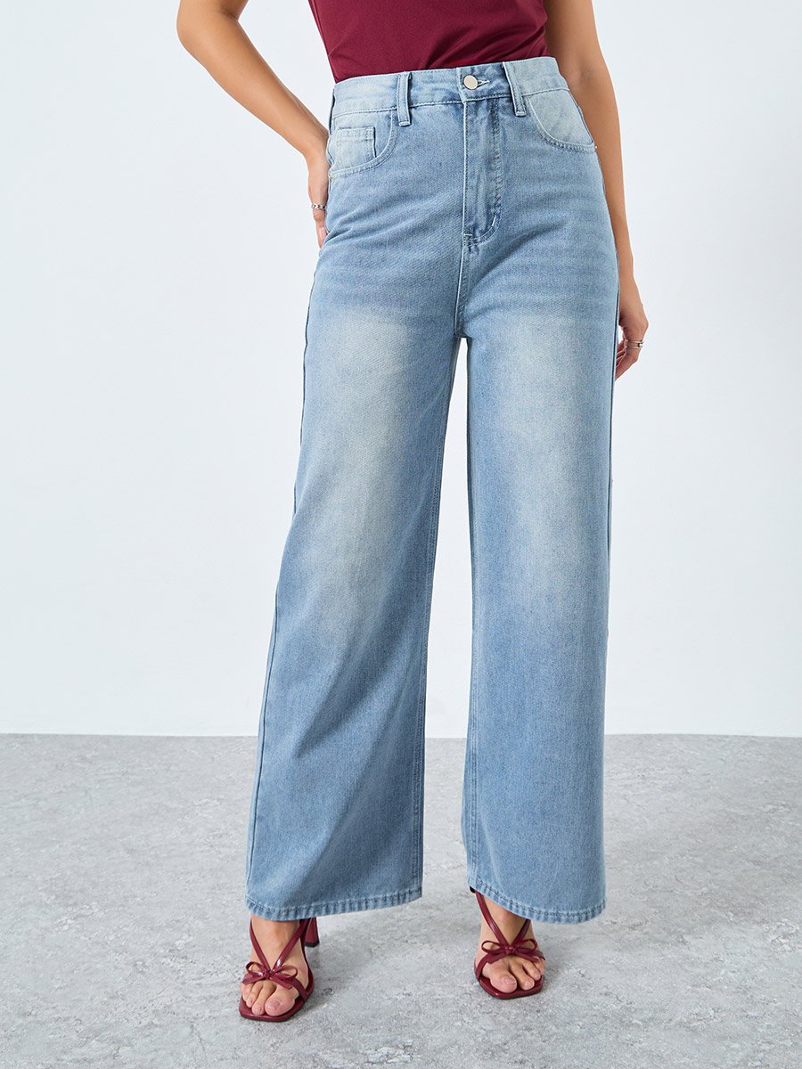 High Rise Straight Fit Faded Jeans