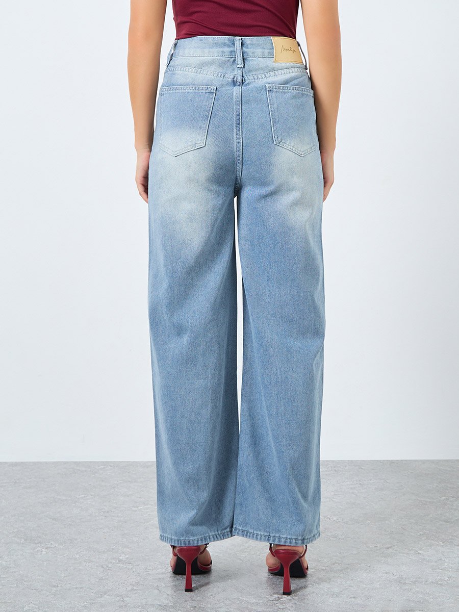 High Rise Straight Fit Faded Jeans