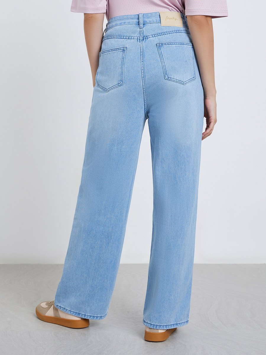 High Rise Straight Fit Faded Jeans