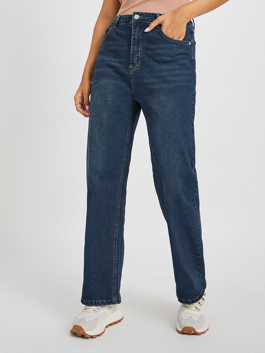 High Rise Whiskered Straight Fit Jeans