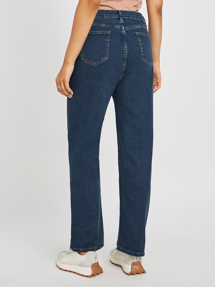 High Rise Whiskered Straight Fit Jeans