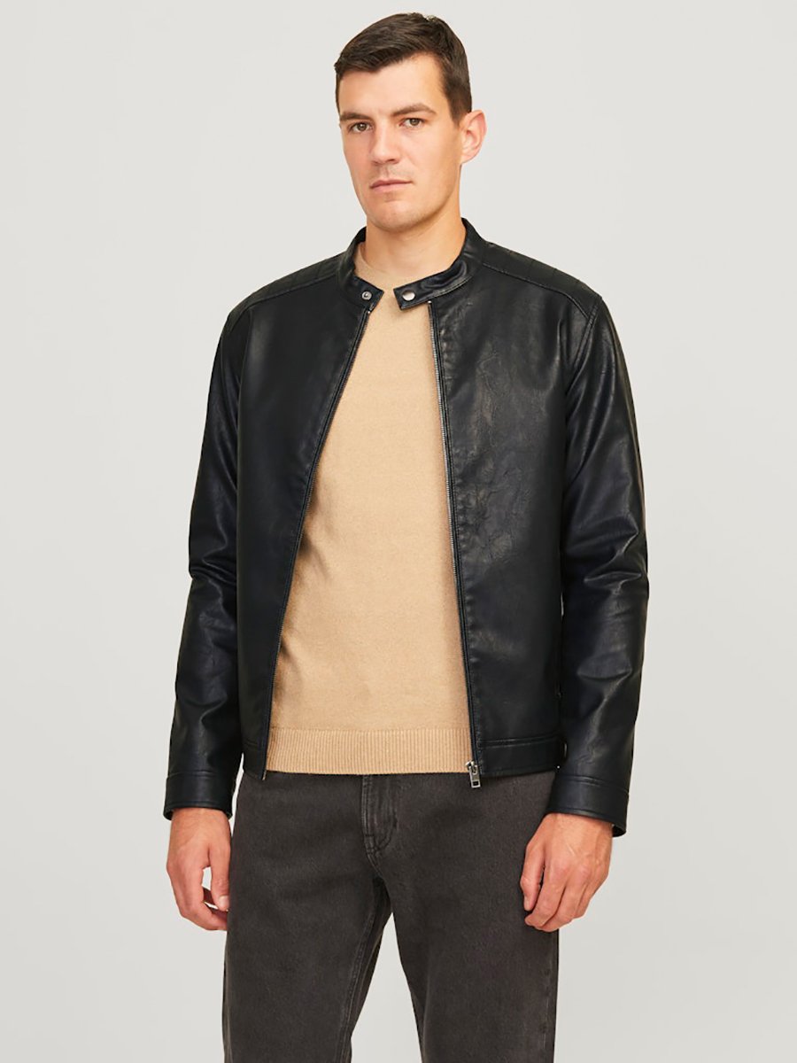 Leather Look Full Zip Biker Jacket
