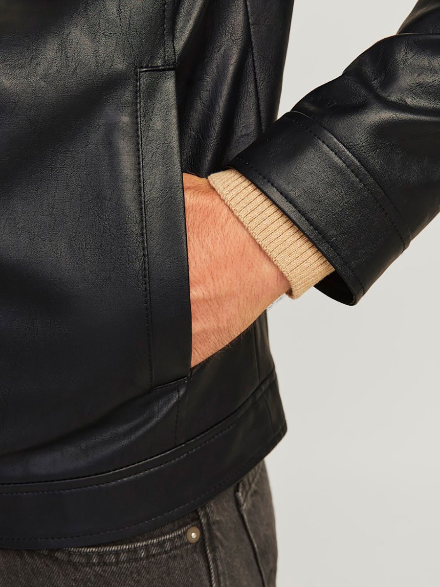 Leather Look Full Zip Biker Jacket