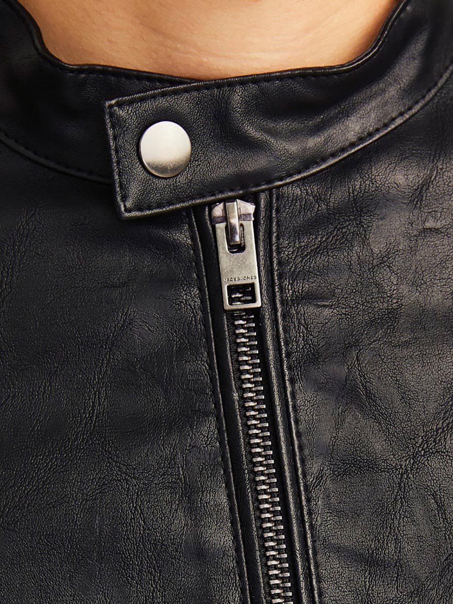 Leather Look Full Zip Biker Jacket