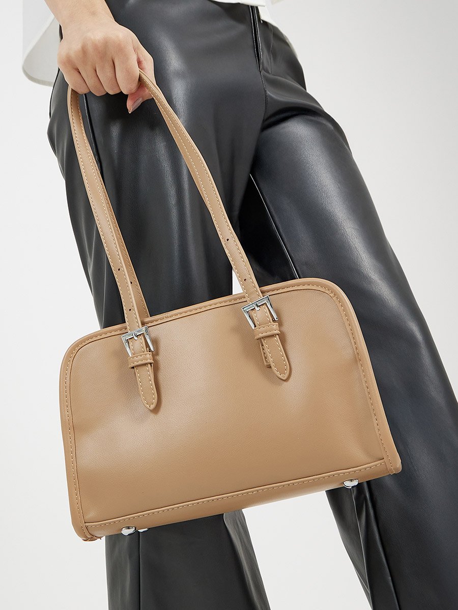 Belted Shoulder Bag with Zip Closure