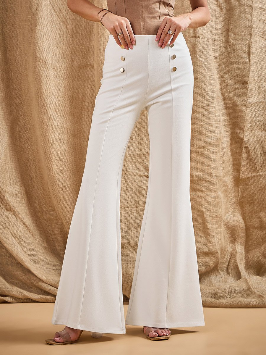 Front Button Flared Bell Bottom Pants
