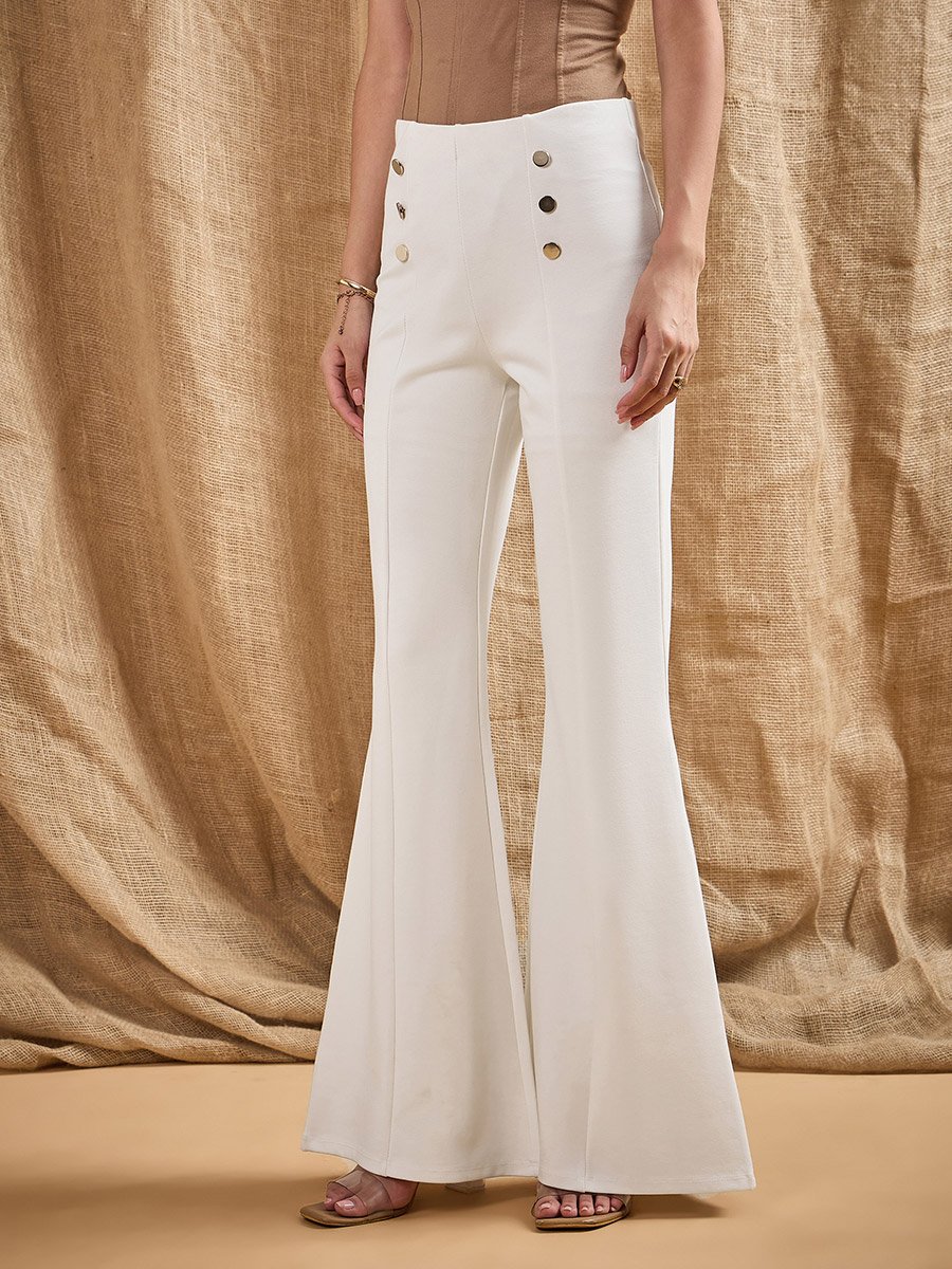 Front Button Flared Bell Bottom Pants