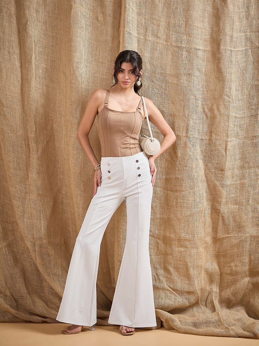 Front Button Flared Bell Bottom Pants
