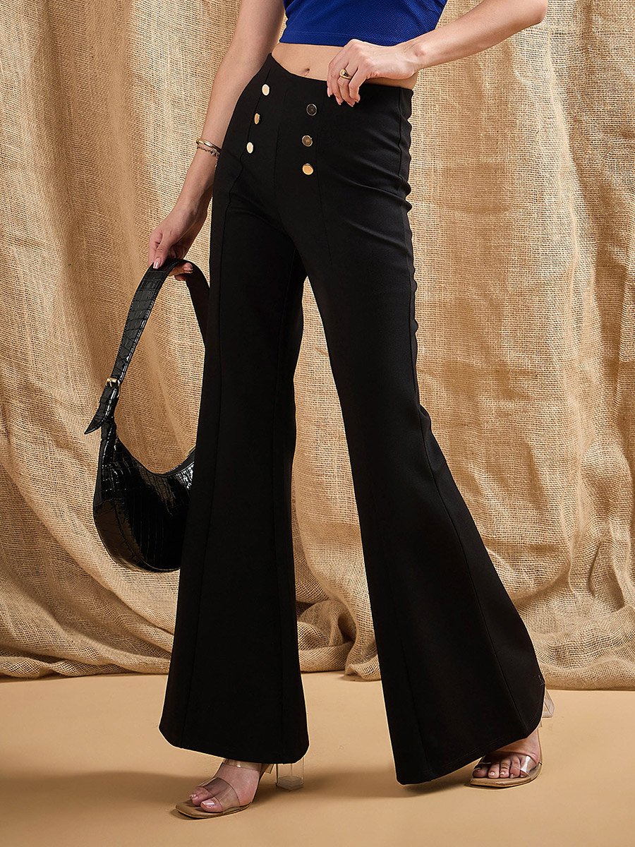 Front Button Flared Bell Bottom Pants For Women at Saudi | Styli