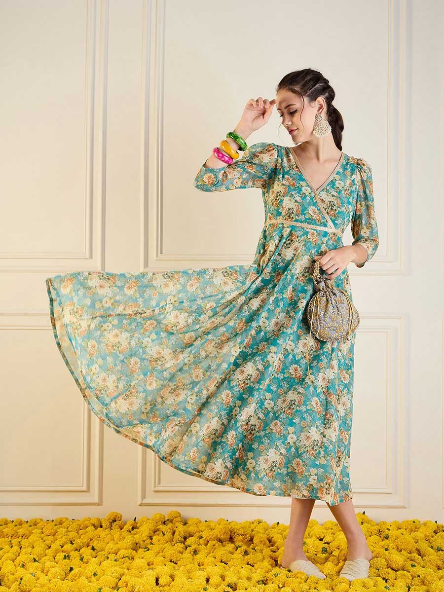 All-Over Floral Print Anarkali Maxi Dress For Women at Kuwait | Styli