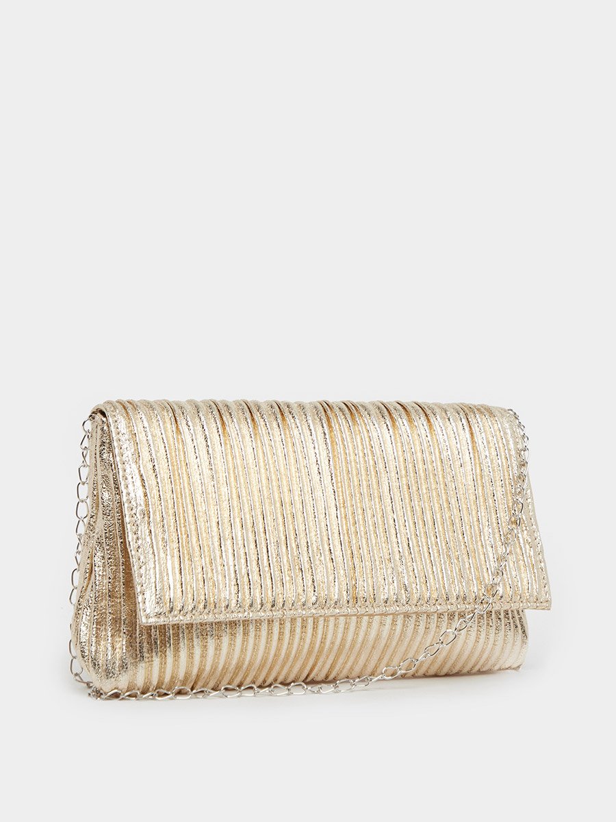 Metallic Pleated Clutch Bag with Chain Strap