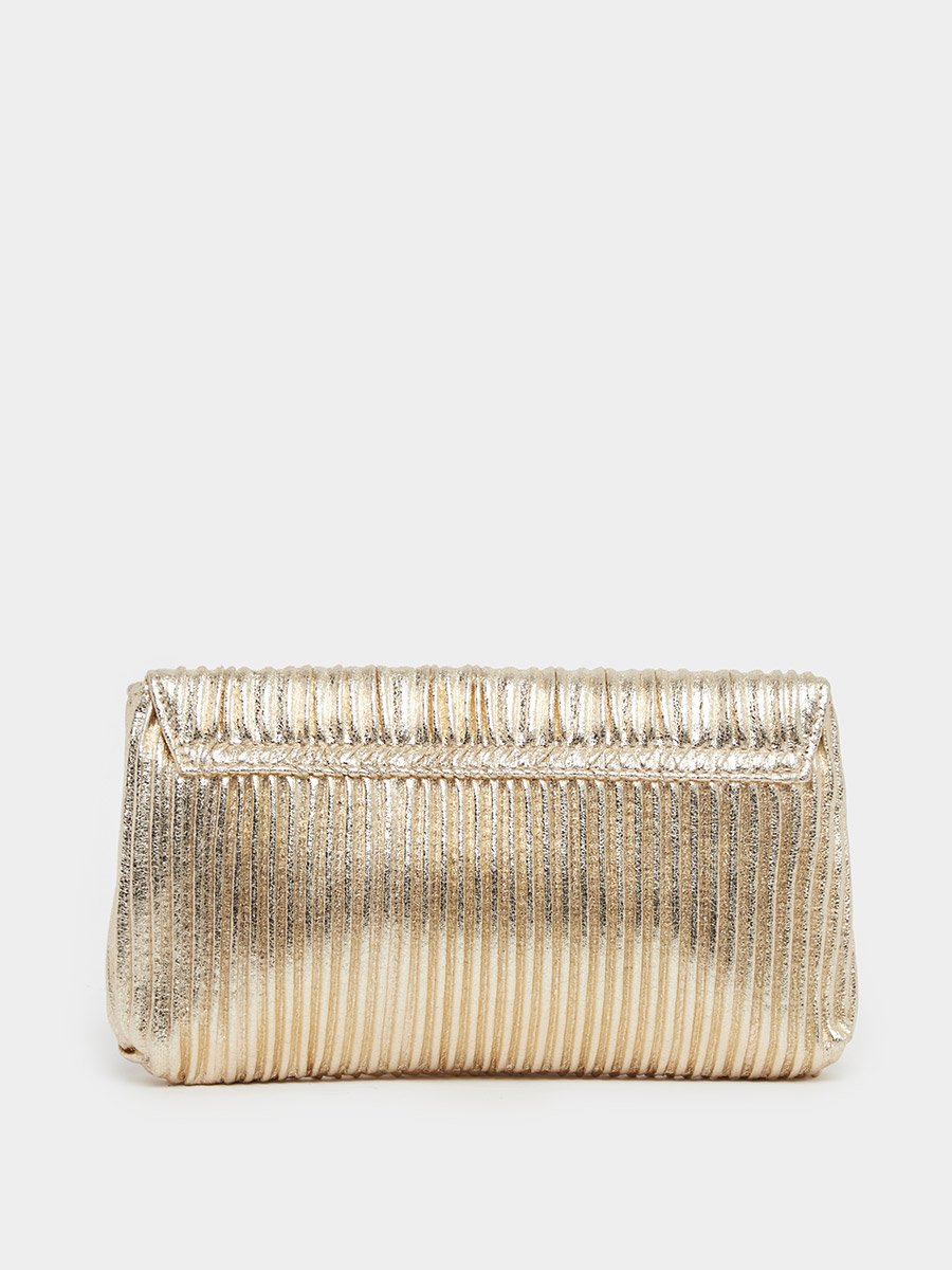 Metallic Pleated Clutch Bag with Chain Strap