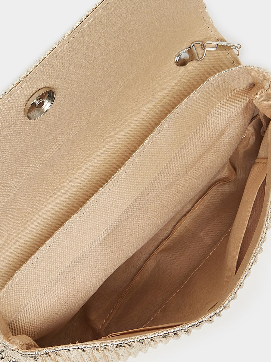 Metallic Pleated Clutch Bag with Chain Strap