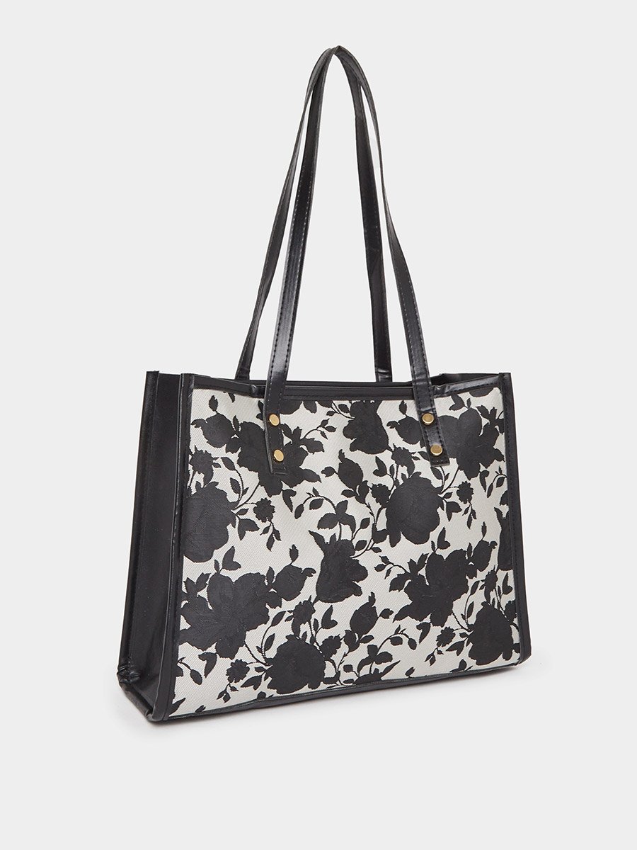 Floral Pattern Shoulder Bag with Zip Closure