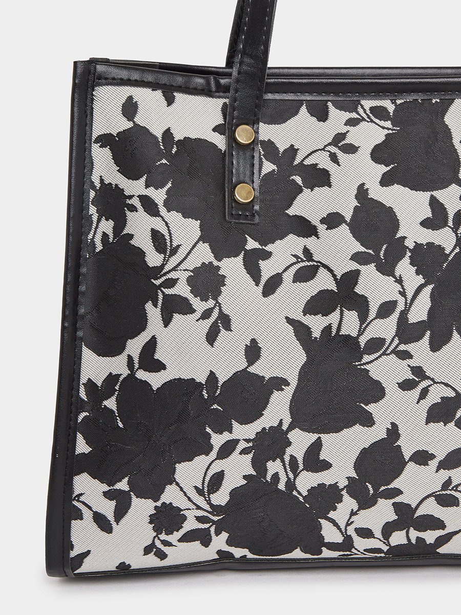 Floral Pattern Shoulder Bag with Zip Closure