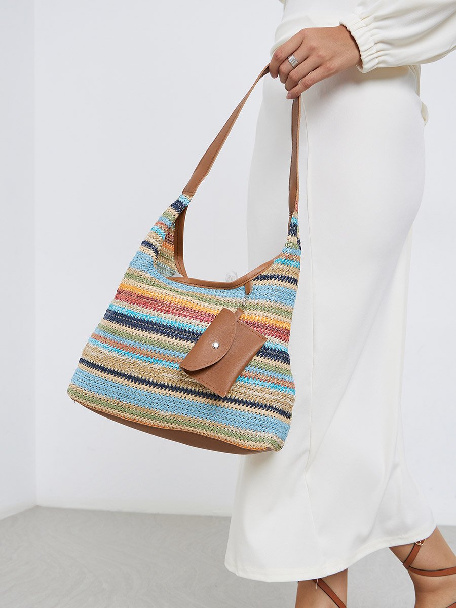 Color Block Knitted Shoulder Bag
