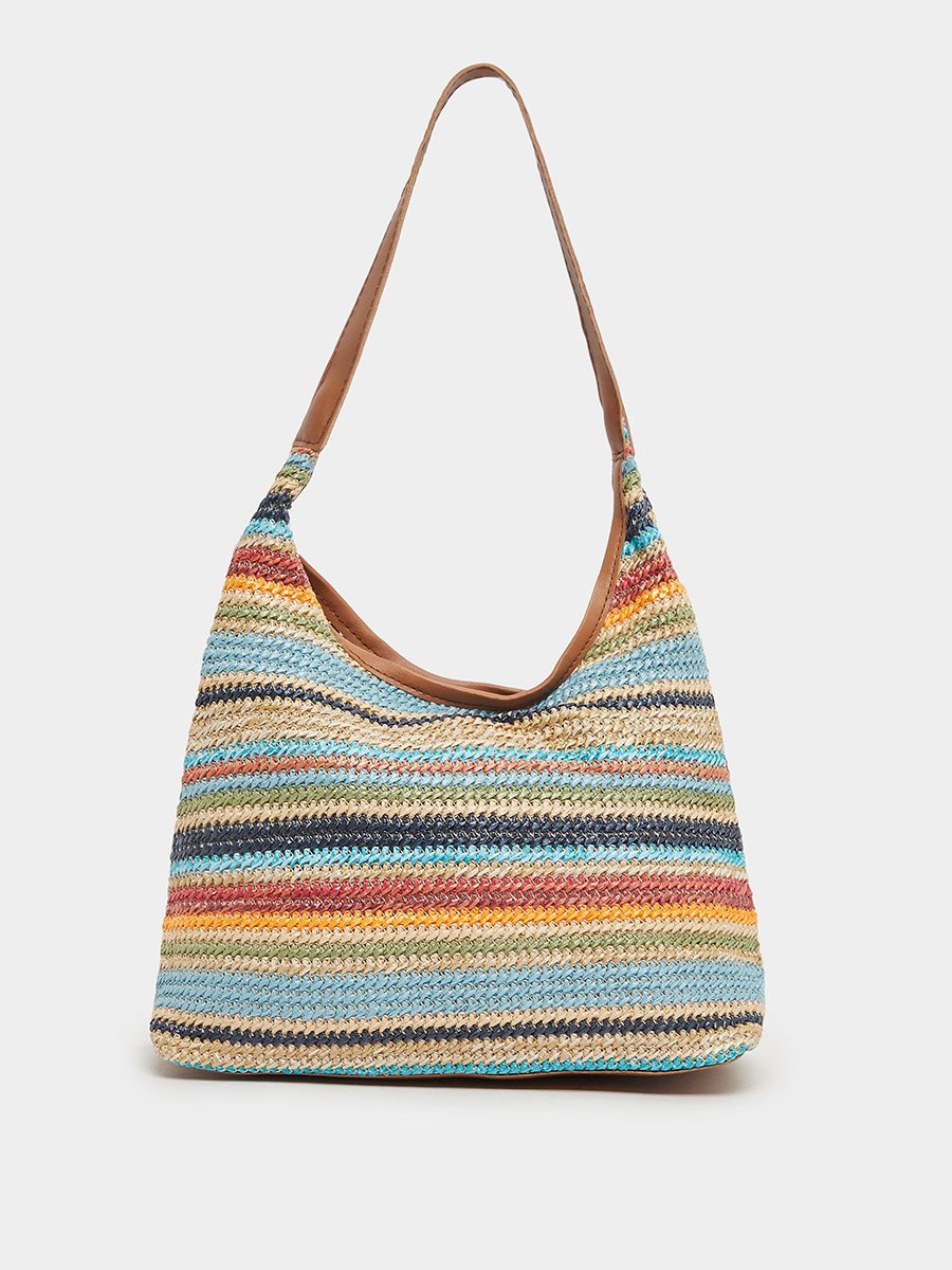 Color Block Knitted Shoulder Bag