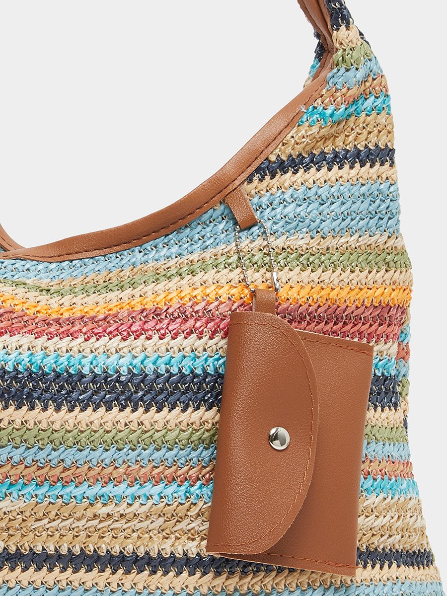 Color Block Knitted Shoulder Bag