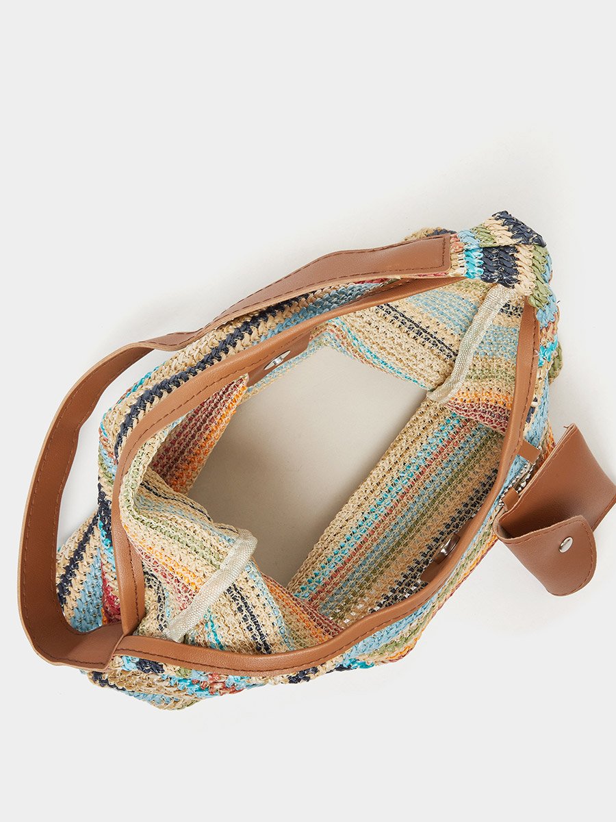Color Block Knitted Shoulder Bag