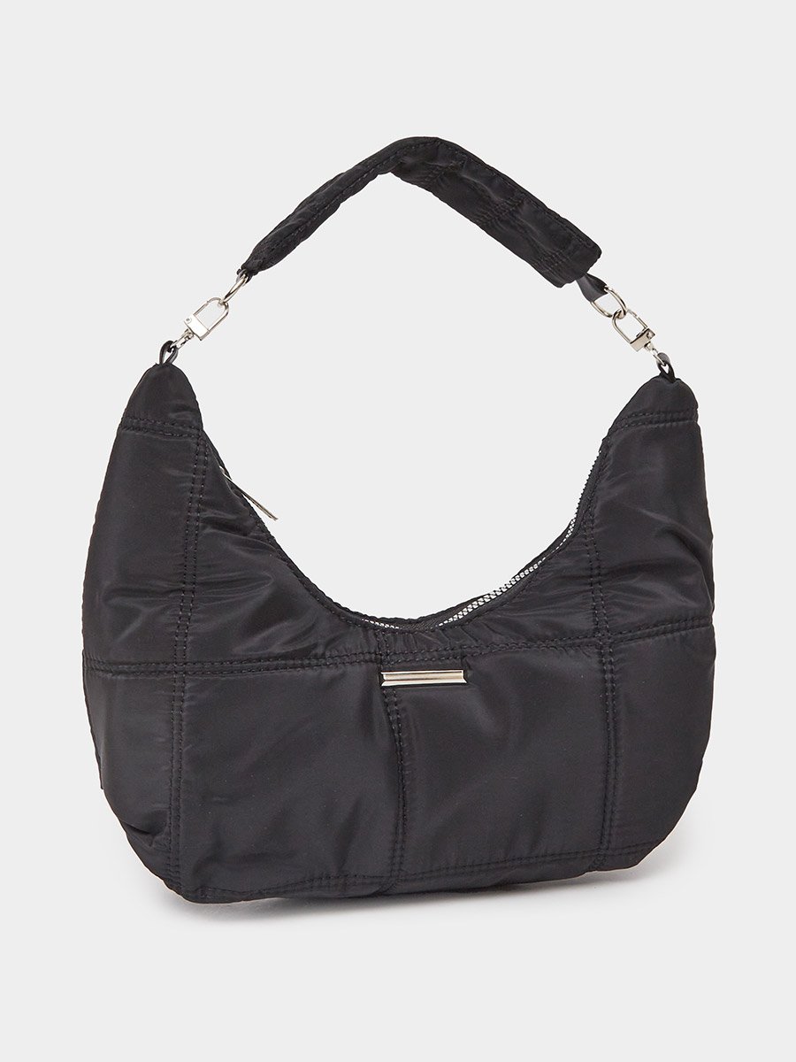 Quilted Hobo Bag with Metal Trim