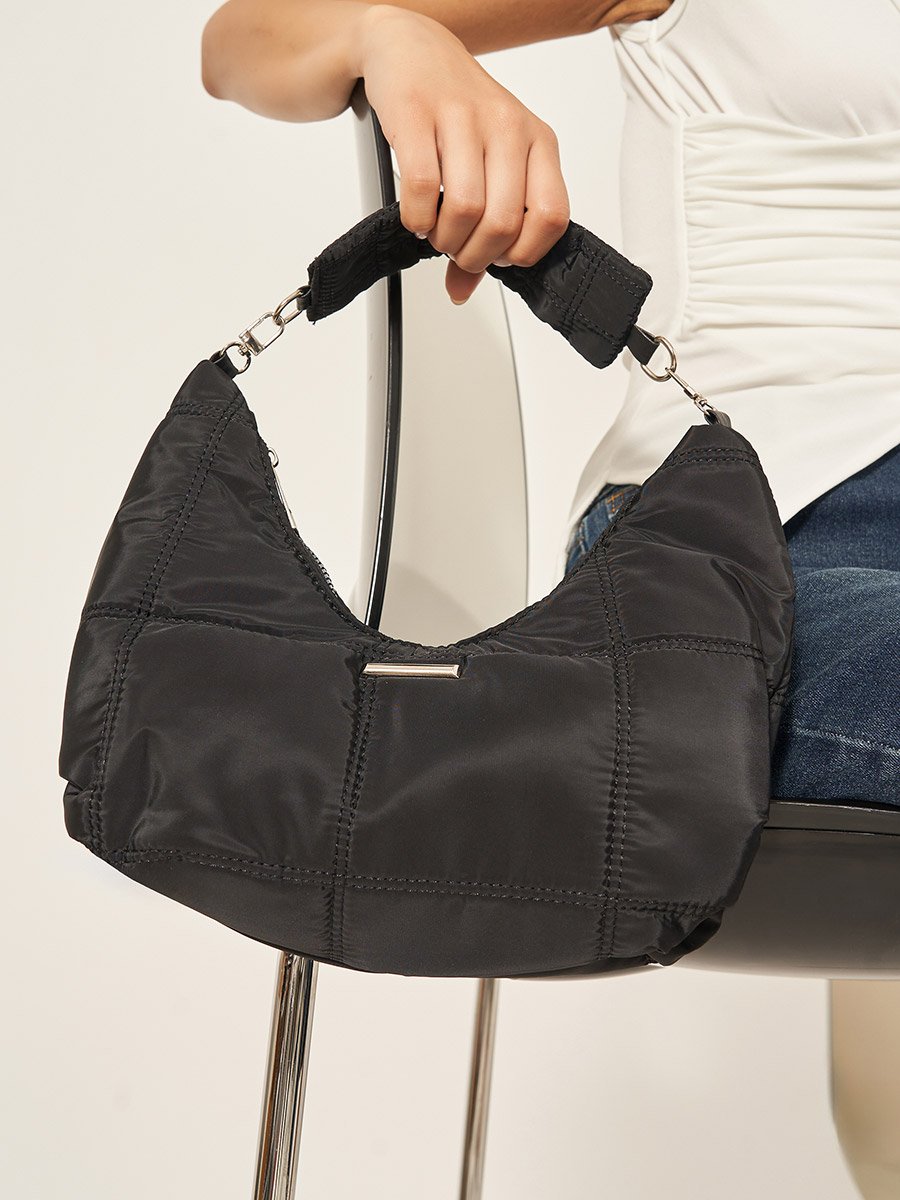 Quilted Hobo Bag with Metal Trim