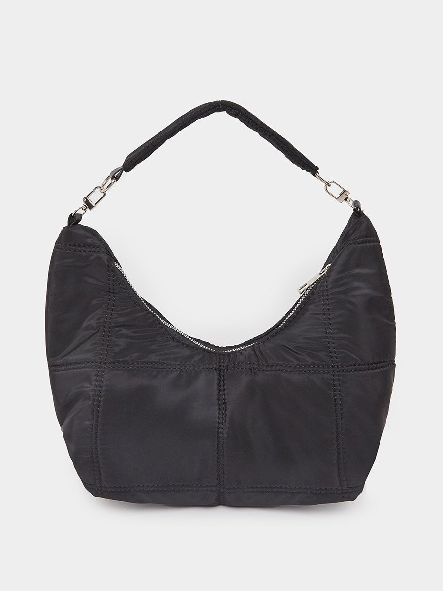 Quilted Hobo Bag with Metal Trim
