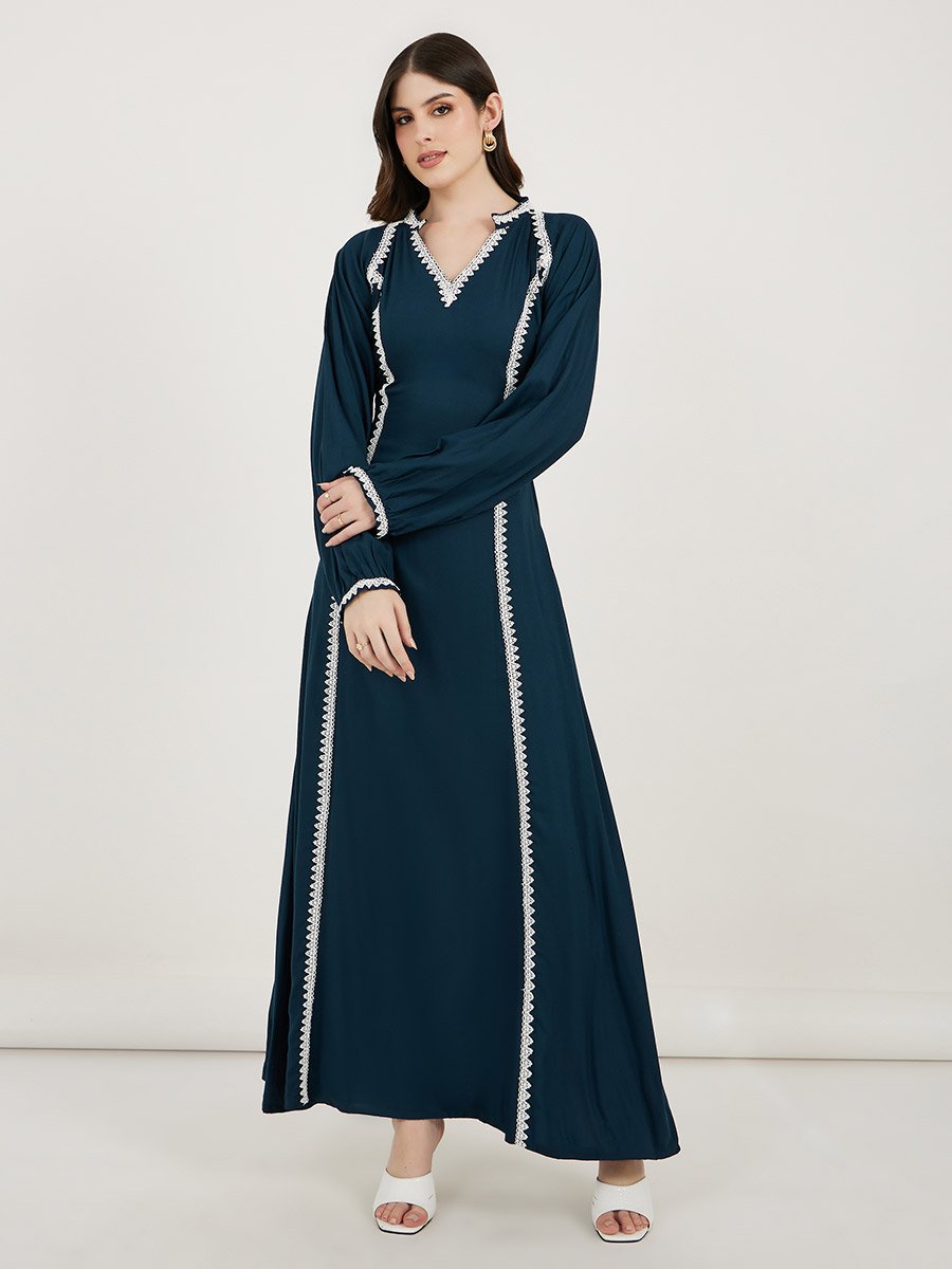 V Neck Lace Insert Kaftan