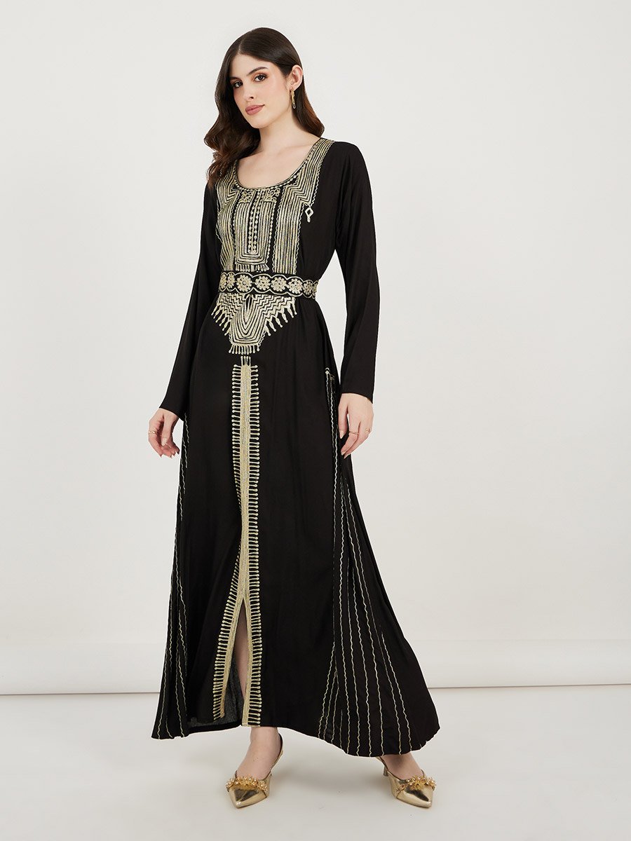 Scoop Neck Rayon Kaftan with Aariwork
