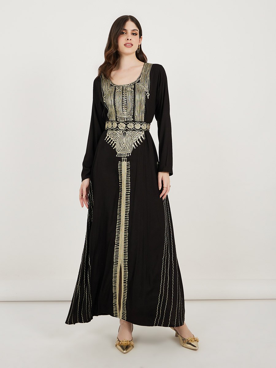Scoop Neck Rayon Kaftan with Aariwork