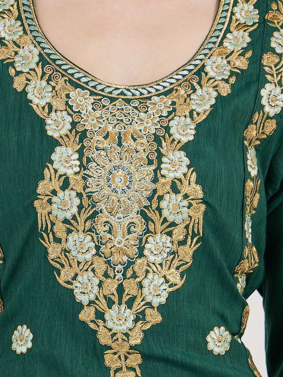 Embroidered Cotton Kaftan with Bell Sleeves