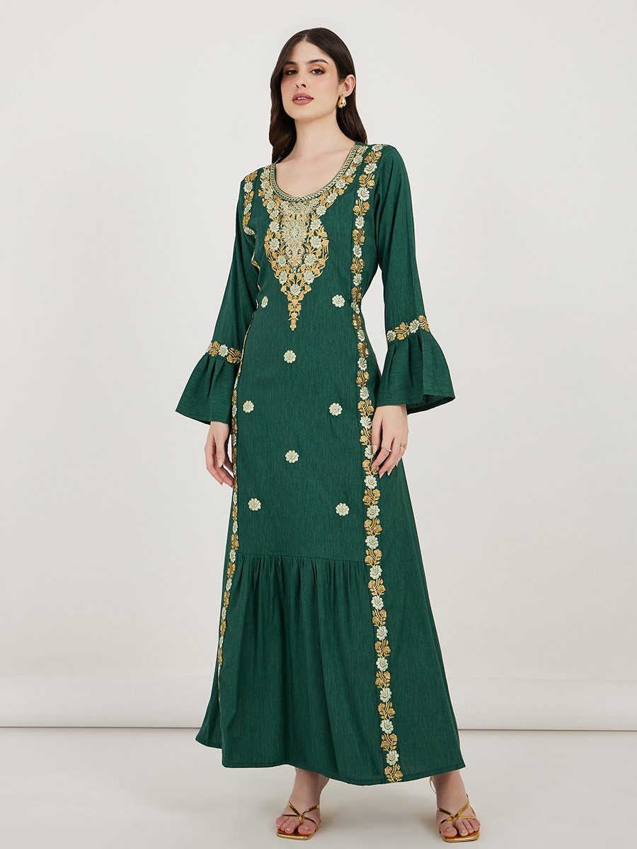 Embroidered Cotton Kaftan with Bell Sleeves