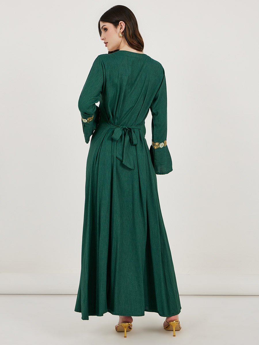 Embroidered Cotton Kaftan with Bell Sleeves