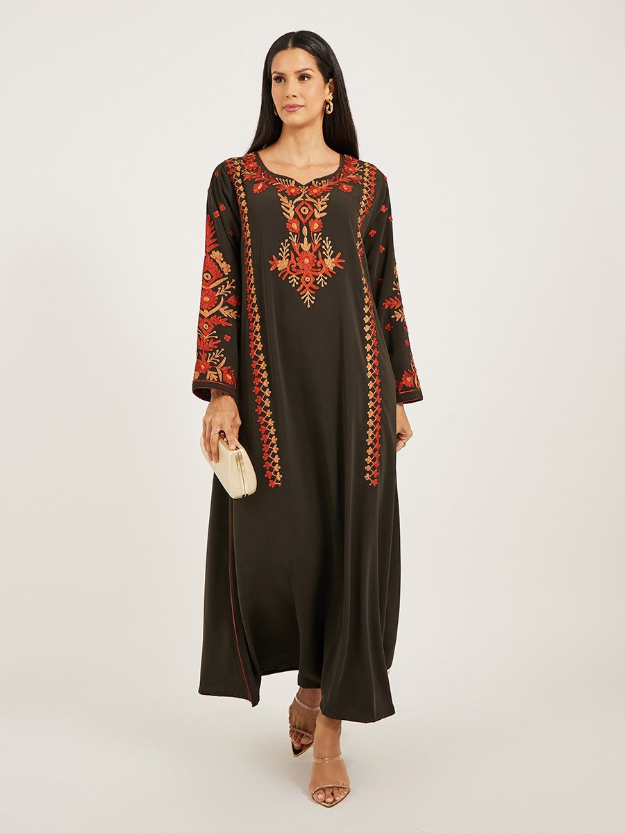 Embroidered Notch Neck Kaftan