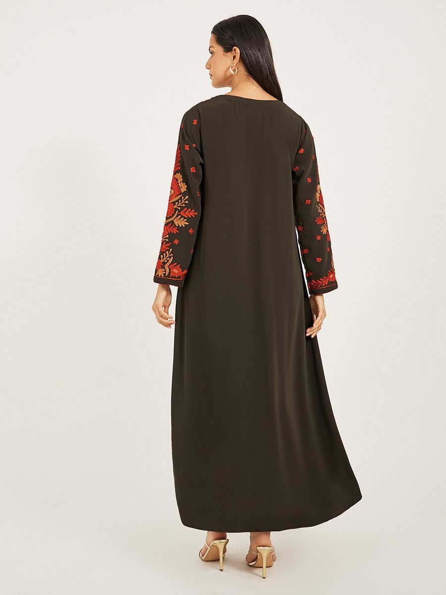 Embroidered Notch Neck Kaftan