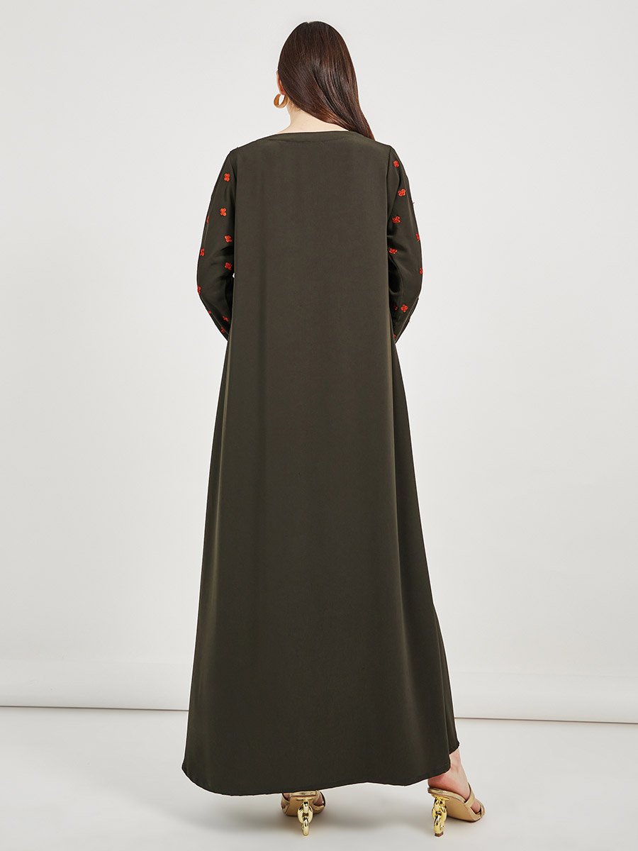 Embroidered Notch Neck Kaftan